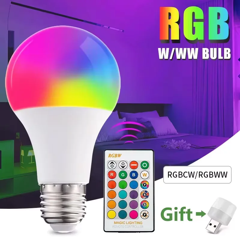 

E27 RGB LED Bulbs With Light RGBW 7W 15W 30W AC 85-265V Remote Control Colorful Spotlights For Home Living Room Decorative Lamps
