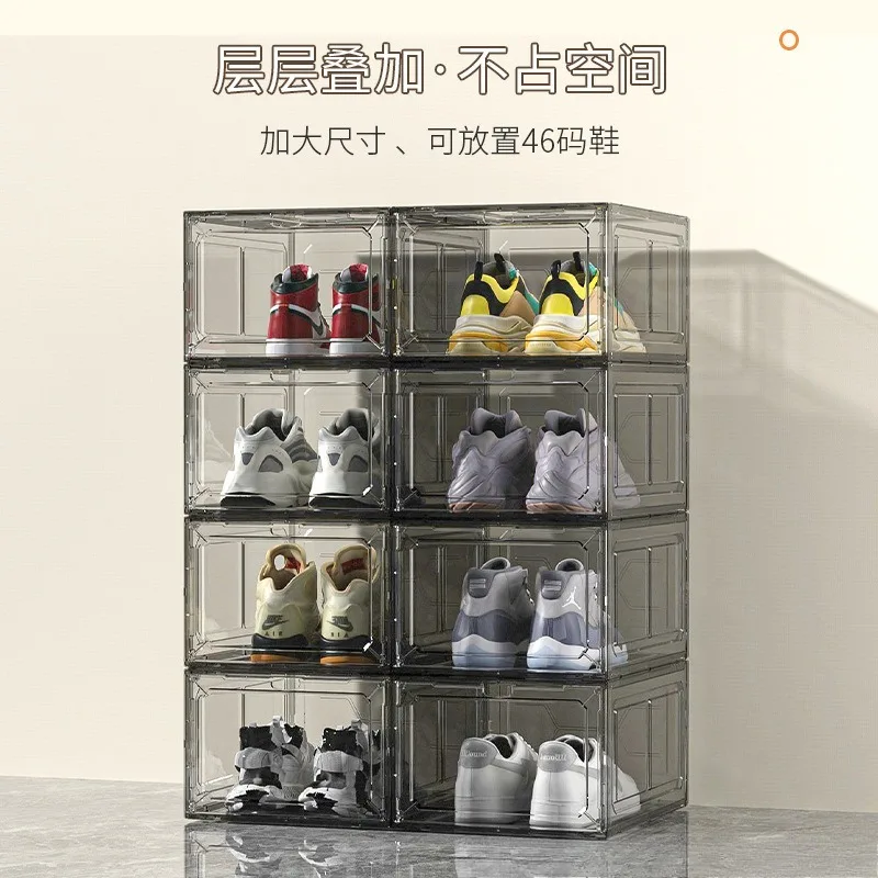 Transparent shoe box, magnetic suction door, thick plastic storage box, detachable dustproof shoe storage box