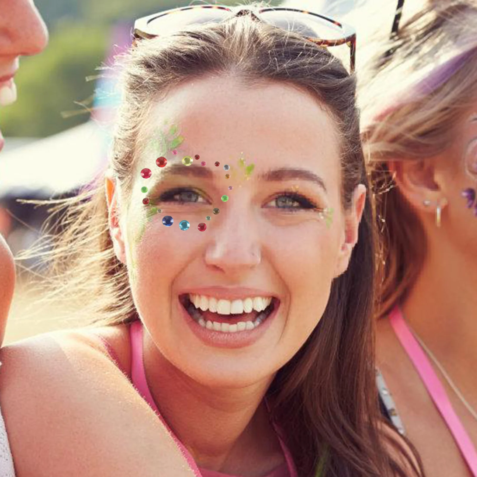 

4Pcs Face Rhinestone Jewels Stickers with Pearls and Crystals Waterproof Temporary Facial Gems for Creative Makeup Brow Eye Hair