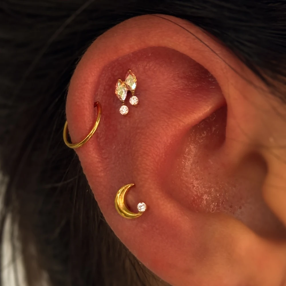 G23 Titanium Internal Thread Labret Stud Double Marquise CZ Ear Piercing Tragus Helix Cartilage Earring Clear Gem Body Jewelry
