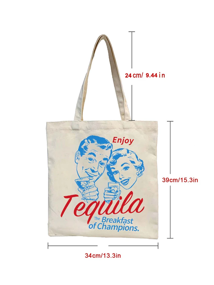 1pc Enjoy Tequila Letter Pattern Tote Bag Shopping Bag Carrier Bag Vintage Casual Canvas Shoulder Bag Handbag Shopping Gift Bag