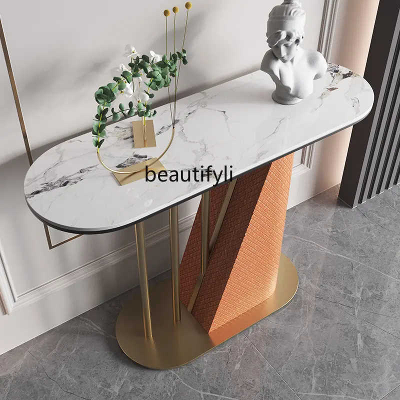 Stone Plate Light Luxury Hallway Table Living Room Decorative Shelf Wall Corridor End View Bar Desk