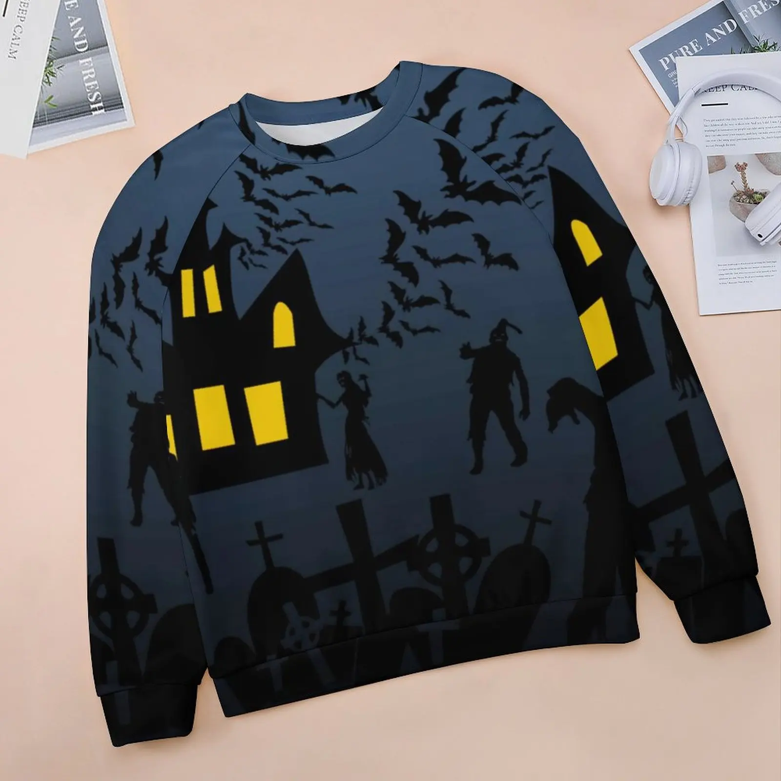 Halloween Bats Hoodies Haunted House Harajuku Oversized Hoodie Women Long Sleeve Elegant Design Casual Clothes