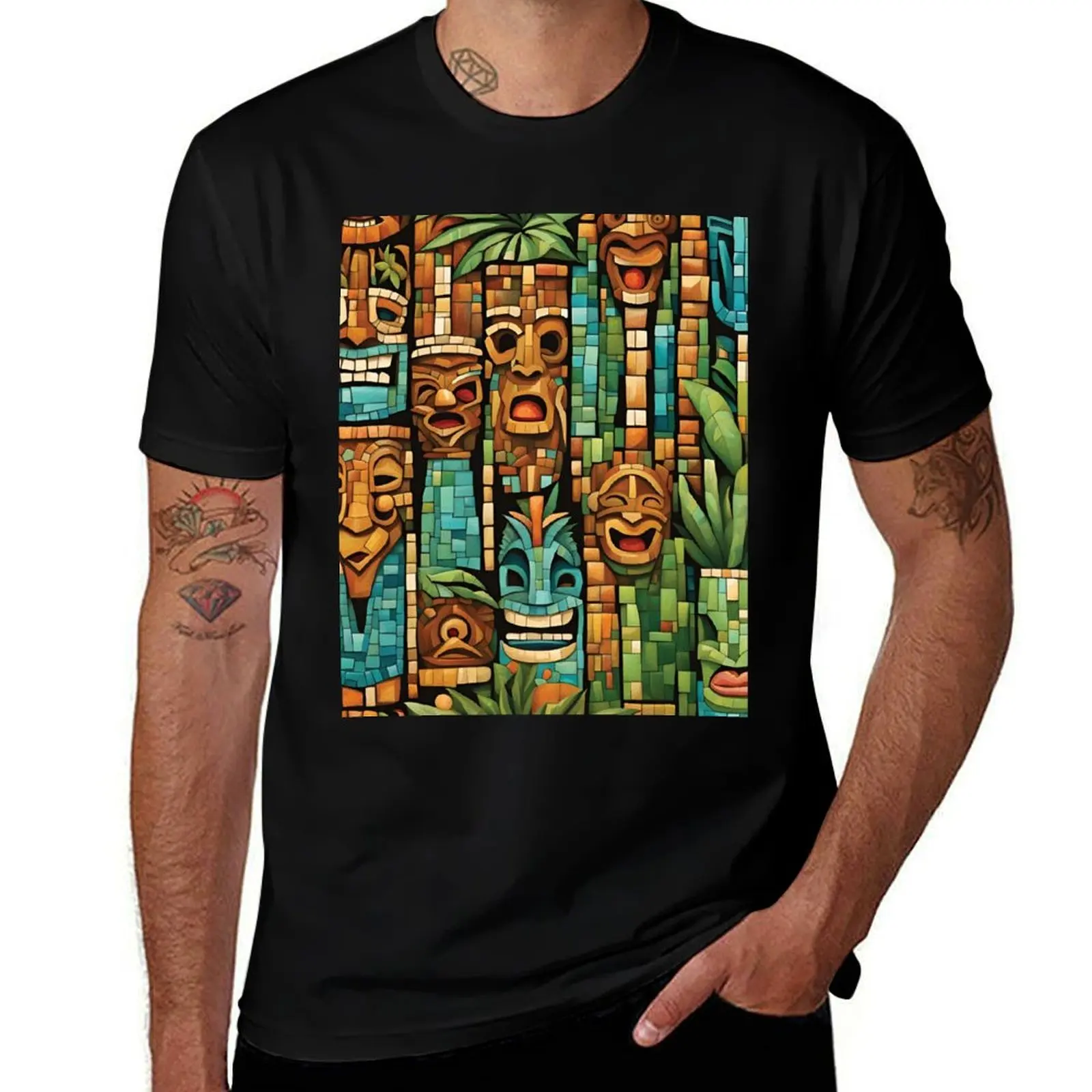 

Tiki mask mosaic T-Shirt mens graphic t shirts t shirt man designer