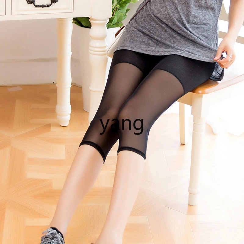 Leggings de sete pontos com emenda de malha LMM para roupas femininas de verão tamanho grande de 7 pontos com calças de segurança