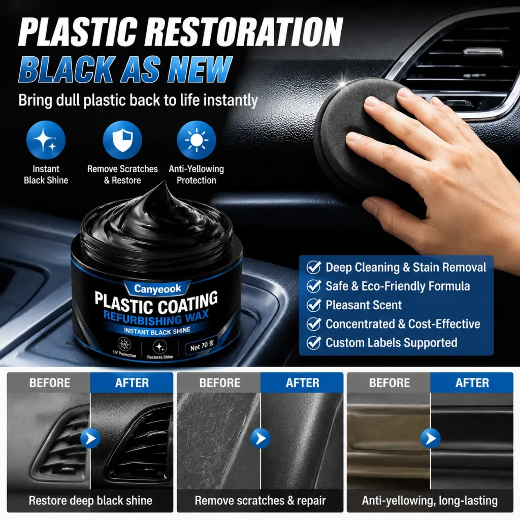 CANYEOOK Plastic Trim Renewal Wax - Removes Scratches & Fading, Restores Like-New Shine, Long-Lasting Anti-Yellowing Shield,70G