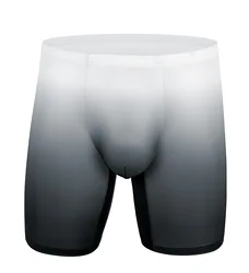 Roupa interior dos homens boxers shorts homme fino leite seda panites homem respirável u convexo bolsa longa perna underpant cueca calzoncillos