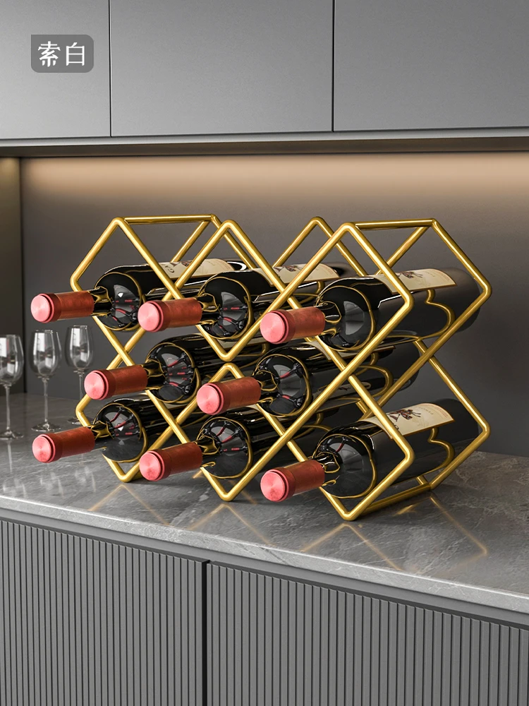 

Red wine rack ornament light luxury high-end rack rhombus cabinet lattice rack desktop bar counter diagonal red