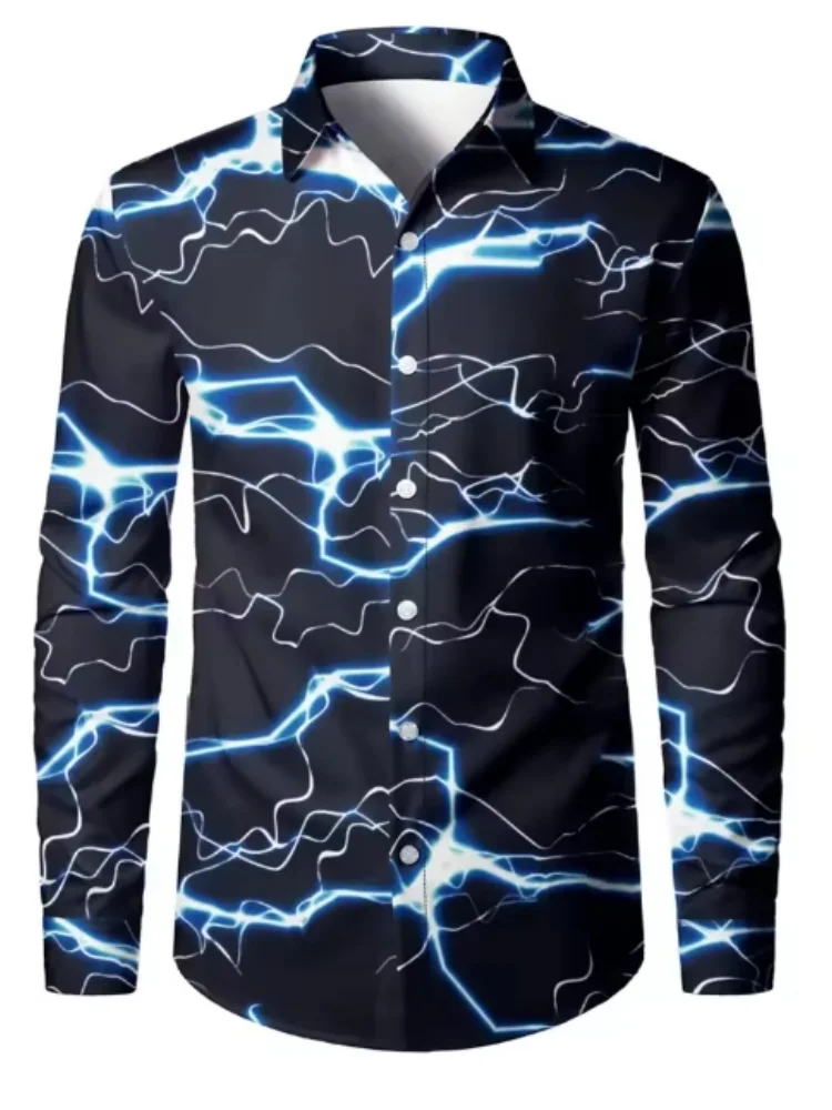 Herren Frühling und Herbst All-Match Casual Button-Down-Hemd 3D-Druck beliebtes Luxus-Langarm-Top Party auffälliges Kleid