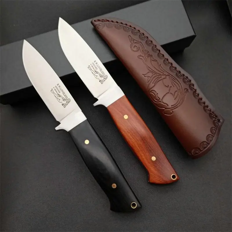 TRSKT RW Loveless Hunting Knife Camping Outdoor Knives D2 60Hrc Blade,Wood Handle With Leather Sheath Gift For Man Freesshipping