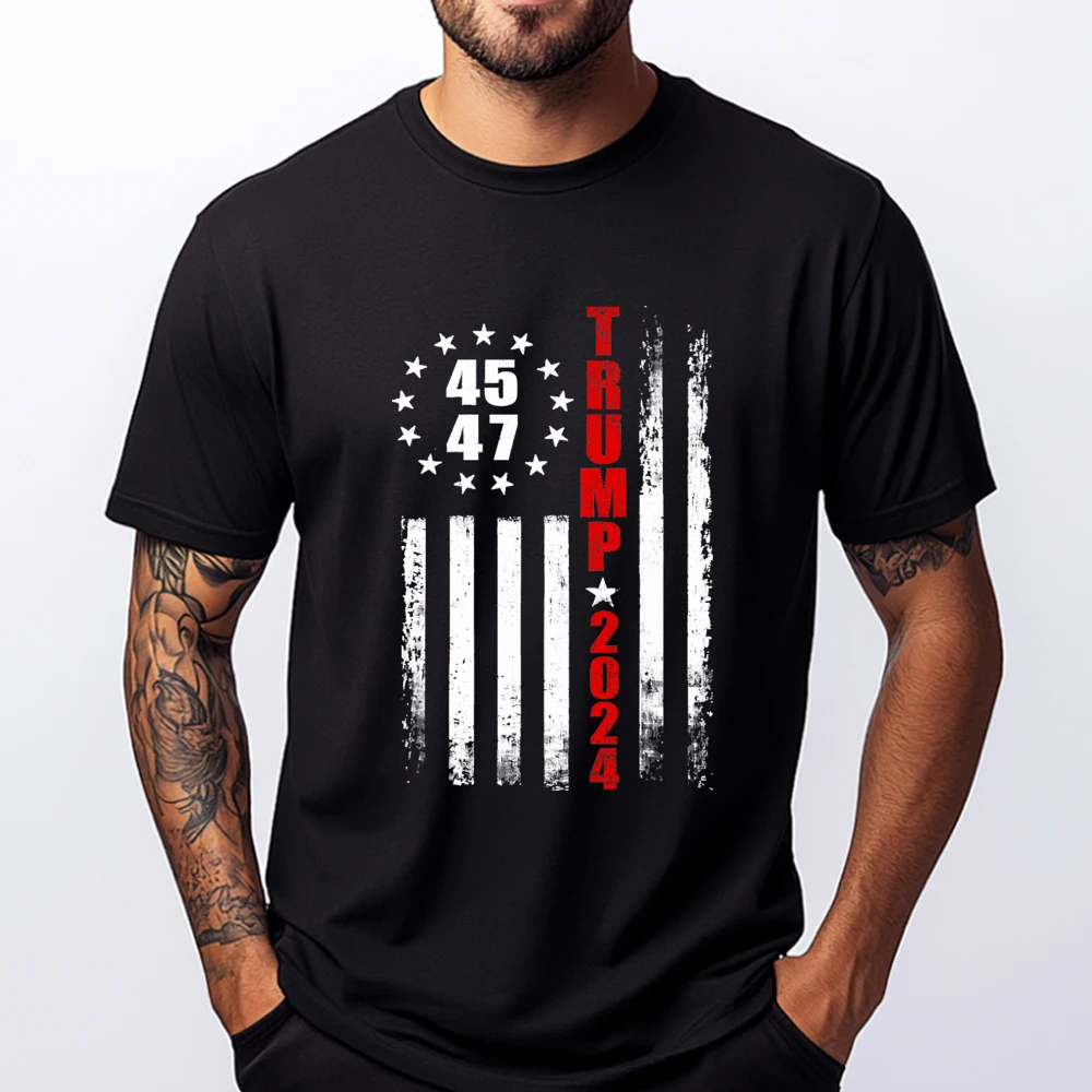 

Trump 2025 President 45 47 Vintage American Flag Pro Trump Oversized T Shirt Men Female Men's Shirts Printed On