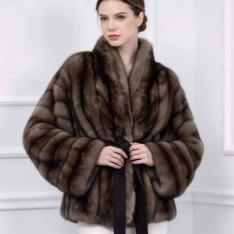 LIMO Women Faux Fur Coat With Belt High Collar Waist Tight  Jacket Winter Elegant Thick Outerwear