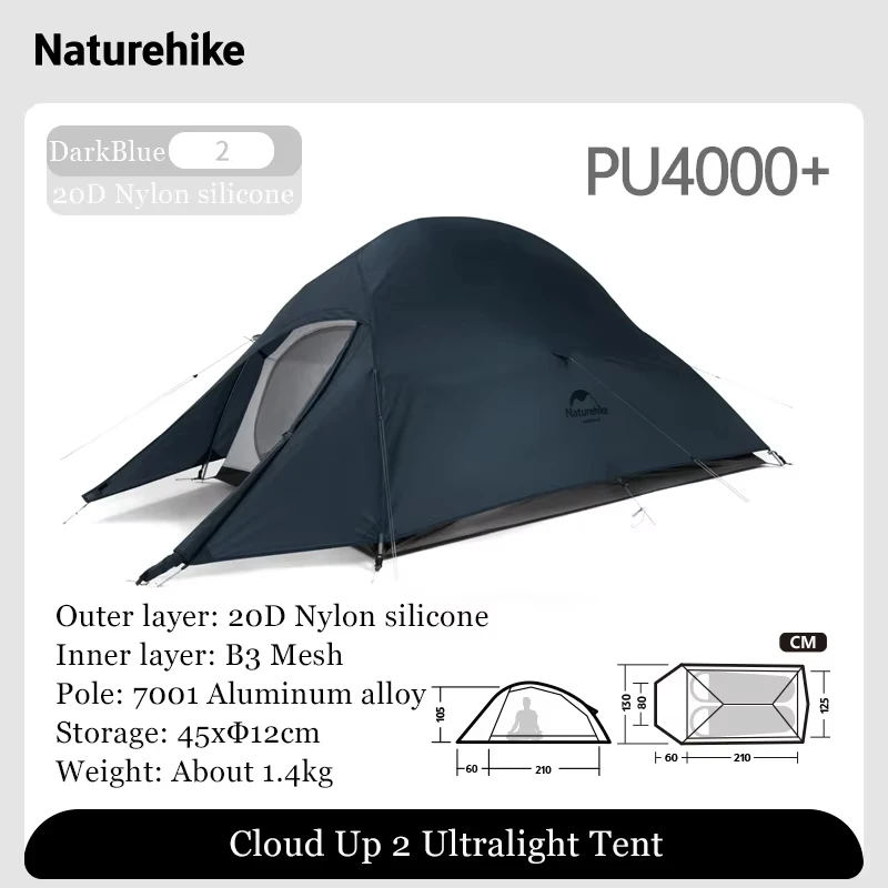 Naturehike ultralif Campingtent Cloud Up 1 opgewaardeerde tent 20D Pokemon pinata Nylon waterdichte fietsachtertent voor 1 personen - afbeelding 1