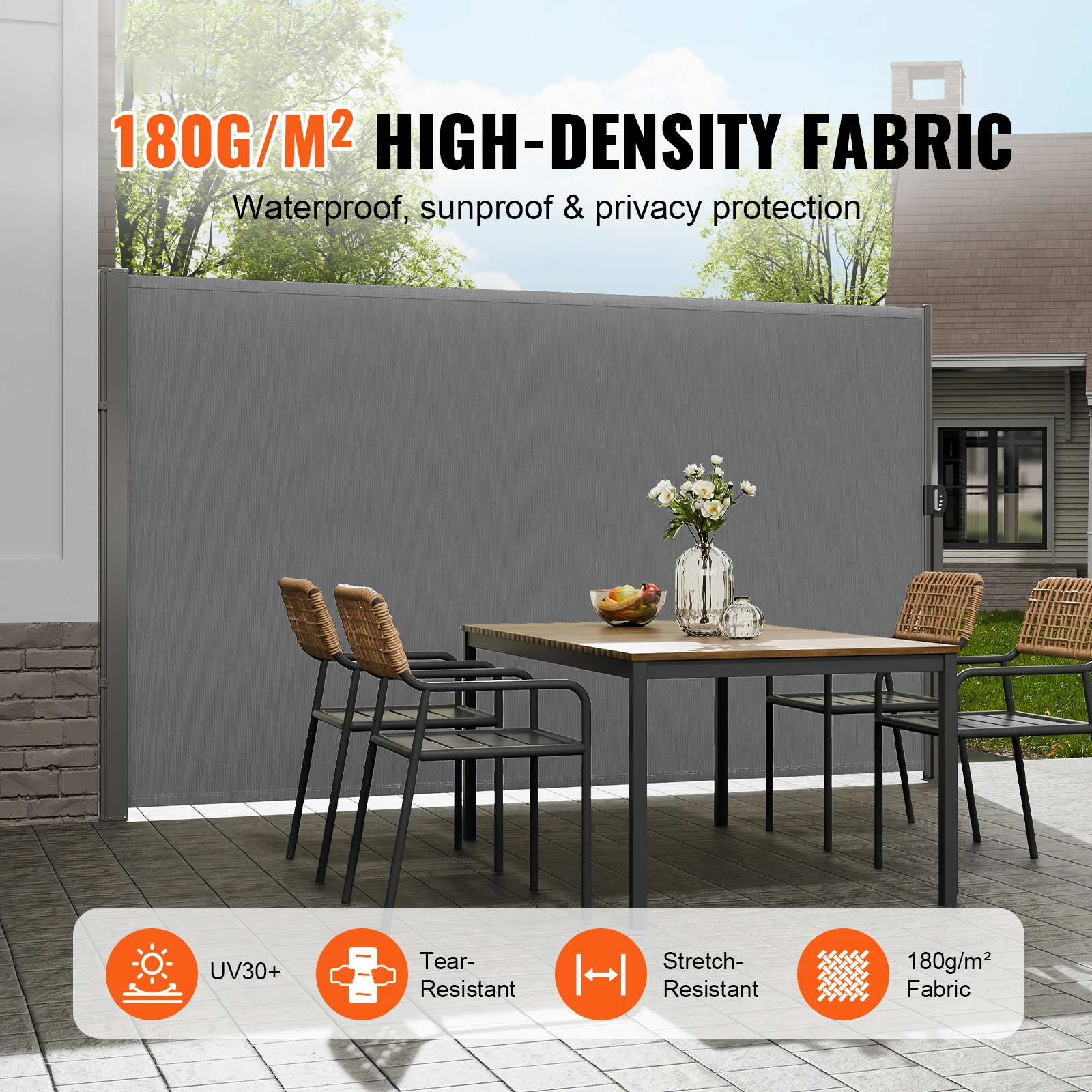 Bild 3: SucceBuy Einziehbare Seitenmarkise für den Außenbereich, Sichtschutz, Polyester, wasserdicht, einziehbarer Terrassenwand, UV 30+, Raumteiler, Windschutz