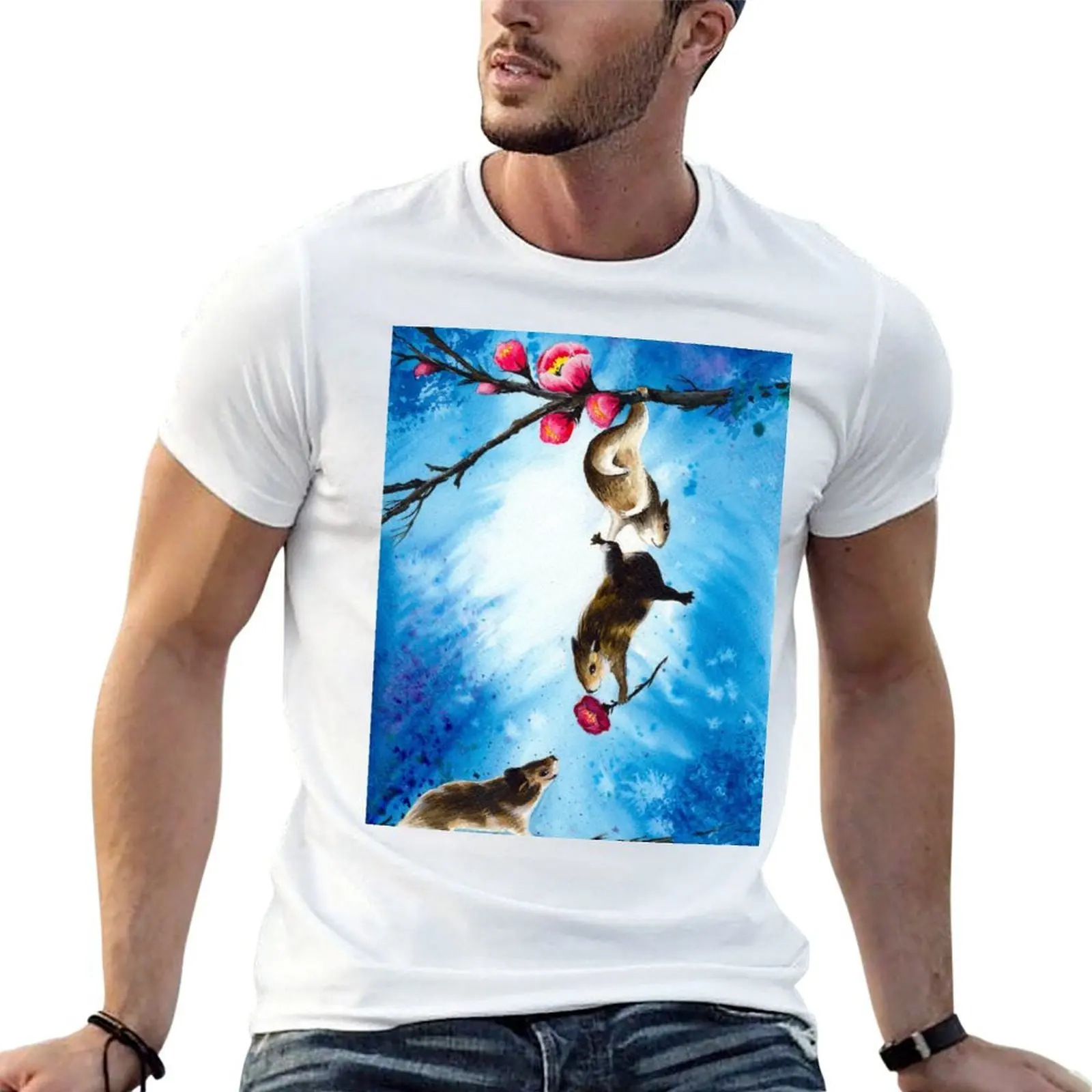 Watercolor funny hamsters T-Shirt heavyweights clothes anime shirts men