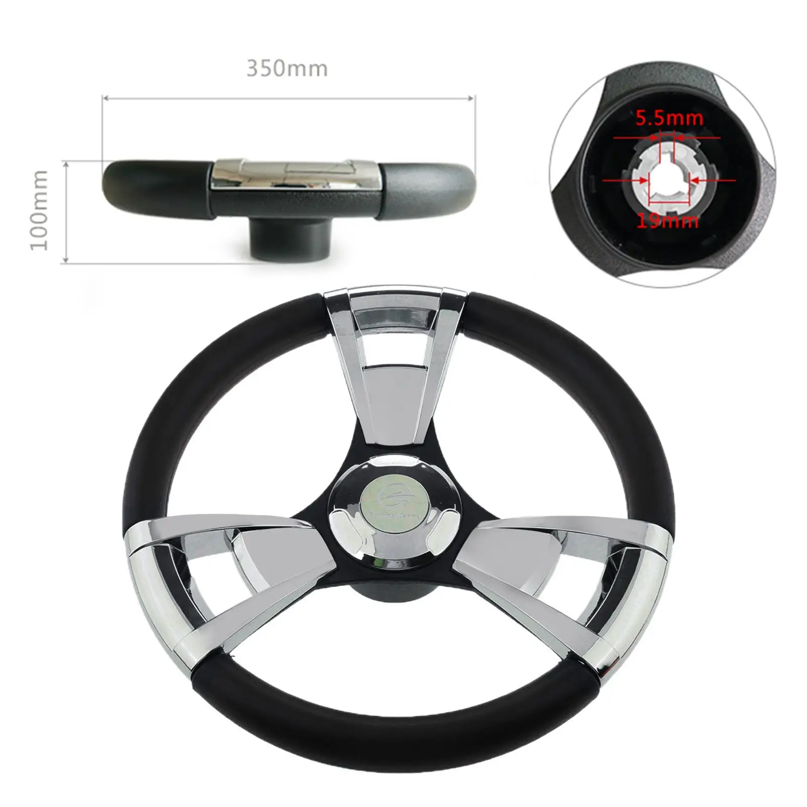 1 Pcs 350mm 3/4'' Tapered Shaft Boat Steering Wheel Non-directional 3 Spokes for Marine Boat Yacht Vessel Etc