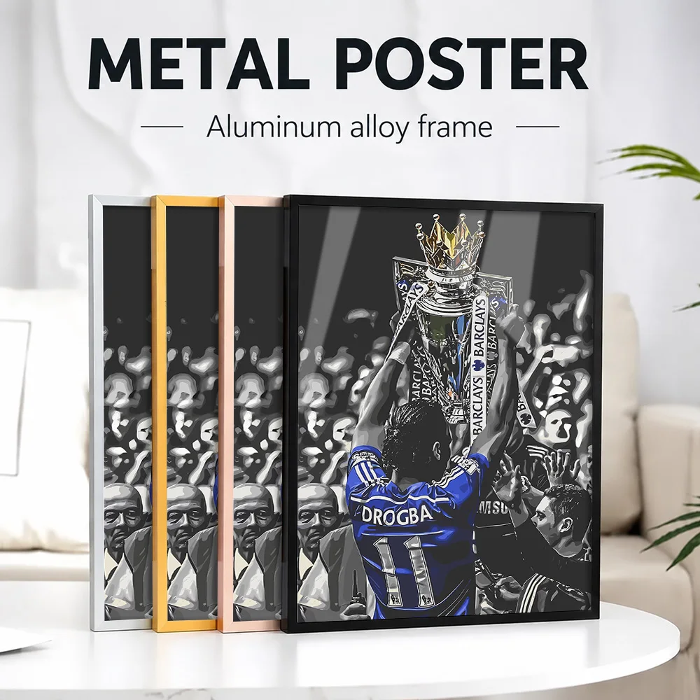 Drogba Lifts The Premier League Trophy Framed Metal Print Personalized Photo Victory Style Wall Art For Fan Cave Birthday Gift