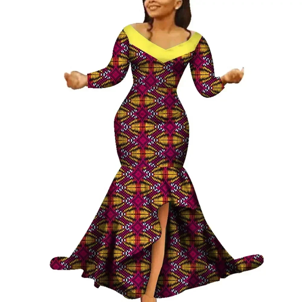 Neue Dashiki Afrikanische Print Kleider Bazin Lange Fischschwanz Kleid für Hochzeit Party Vestidos Afrikanische Kleider für Frauen WY5759