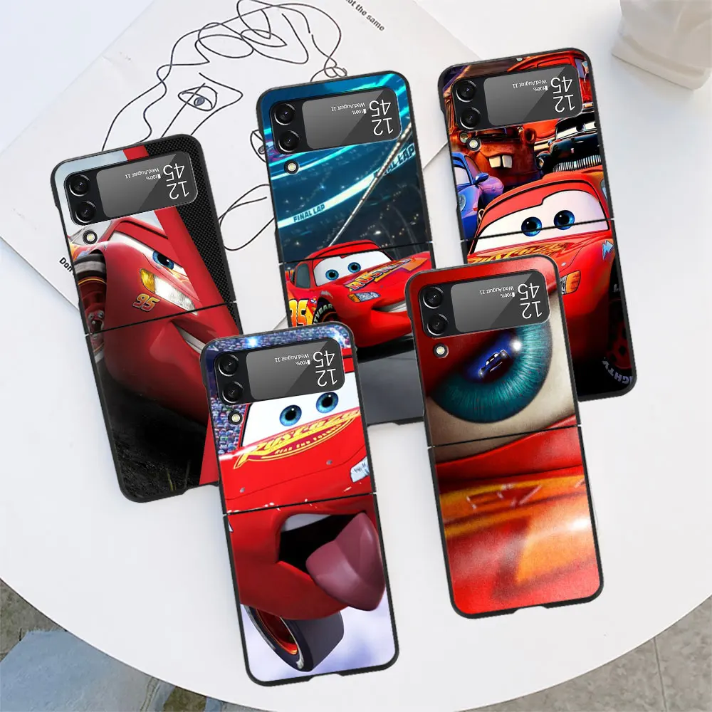 Funda de Disney Cars Lightning McQueen para Samsung Galaxy Z Flip 4 3 5G, carcasa negra dura para teléfono, Flip4, Flip3, PC, Zflip3, Zflip4