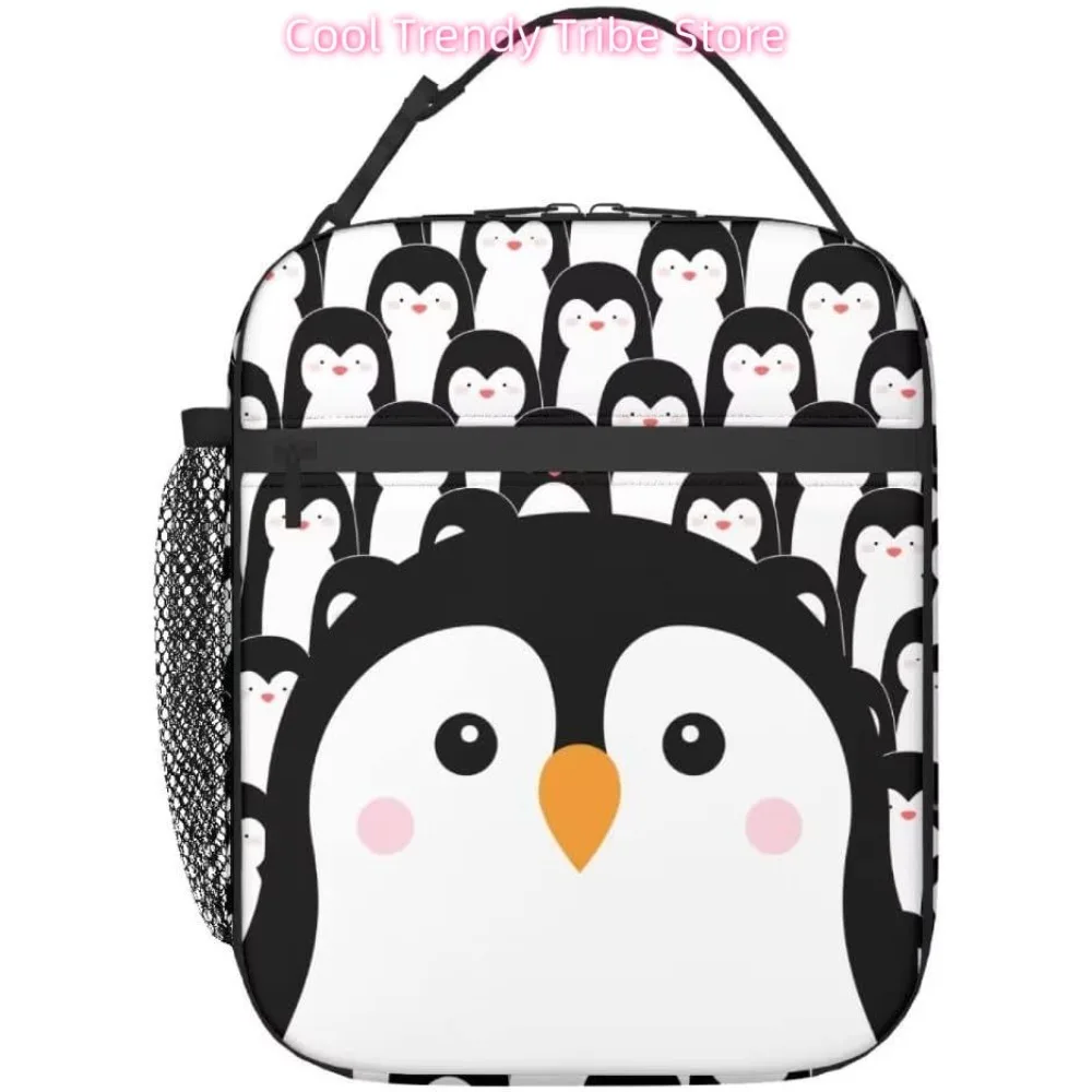 Funny Penguin Reusable Lunch Bag 8 X 4 X 10 Inches Cooler Bag Lunch Box Container with Adjustable for Picnic School Work