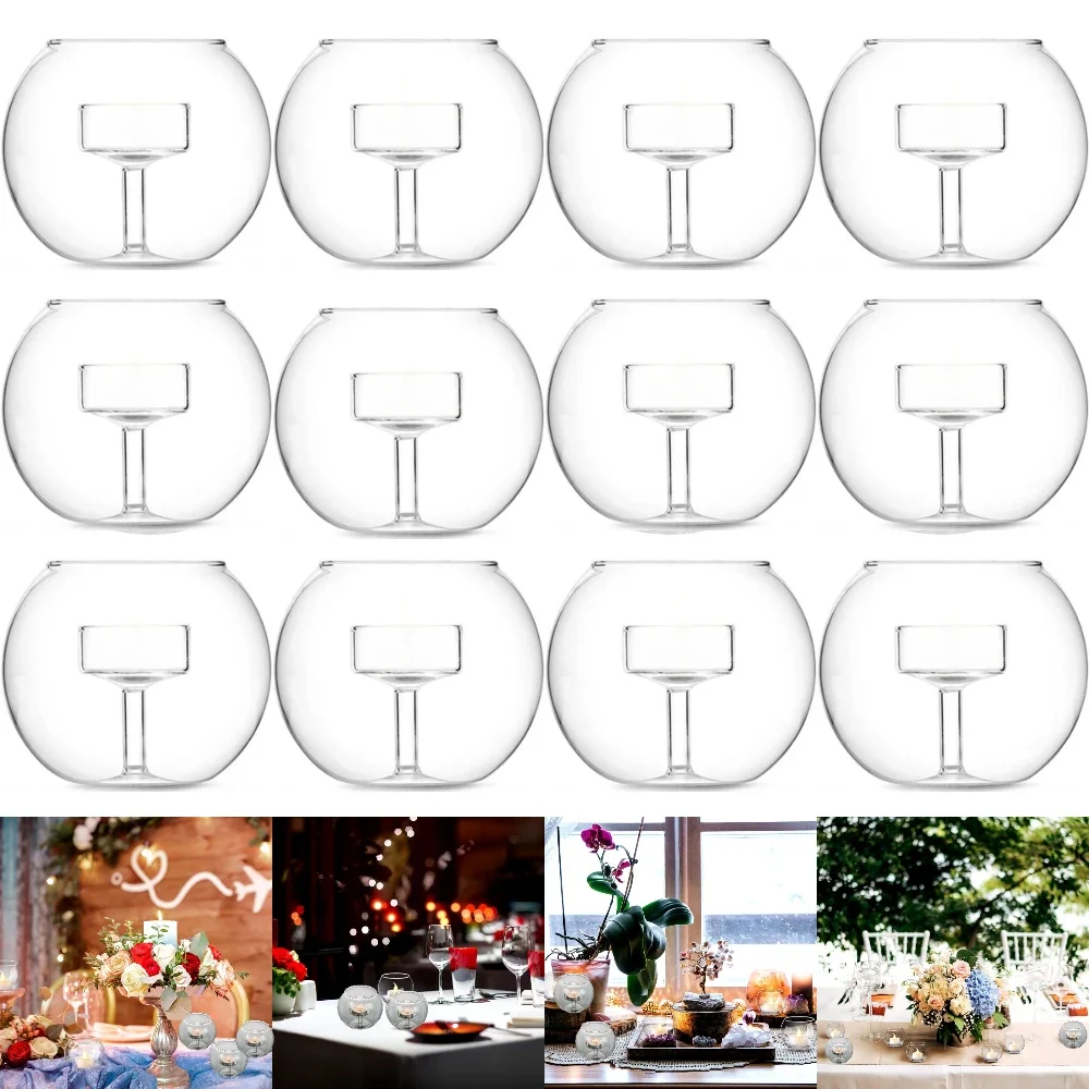 Romantic Round Glass Tealight Candle Holder Votive Candle Holders Nordic Wedding Party Centerpieces Decorations Outdoor Garden