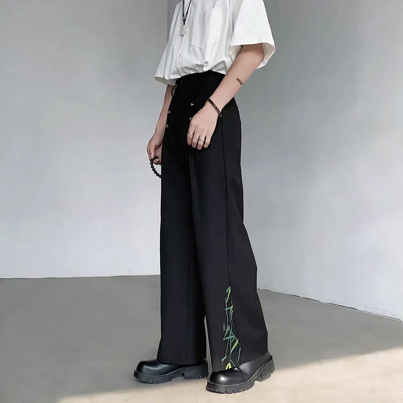 

Fluid Wide Leg Print Suit Trousers for Men Anti-wrinkle Chinese Homme Thin Casual Elegant Stylish Cheap Formal Man Suits Pants