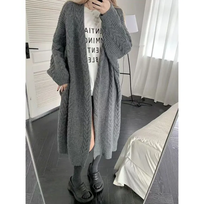 All-Match Knitted Cardigan for Women Spring and Autumn New Lazy Wind Loose Slimming Mid-Knee Outerwear Sweater Coat Long