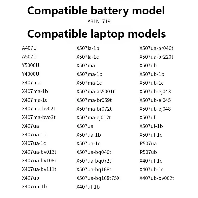Akumulator zamienny do laptopa A31N1719 10.8V 33Wh do ASUS X407 X507 X407MA-1B X407UA X507MA X507MA1B X507UB X507UB1B X507UF1B