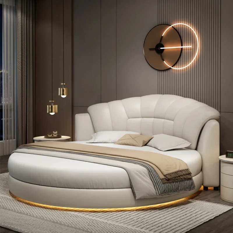 Elegant Modern White Double Bed Frame Nordic Pretty Light Luxury Leather Bed Princess Villa Cama Box Casal Furniture Home