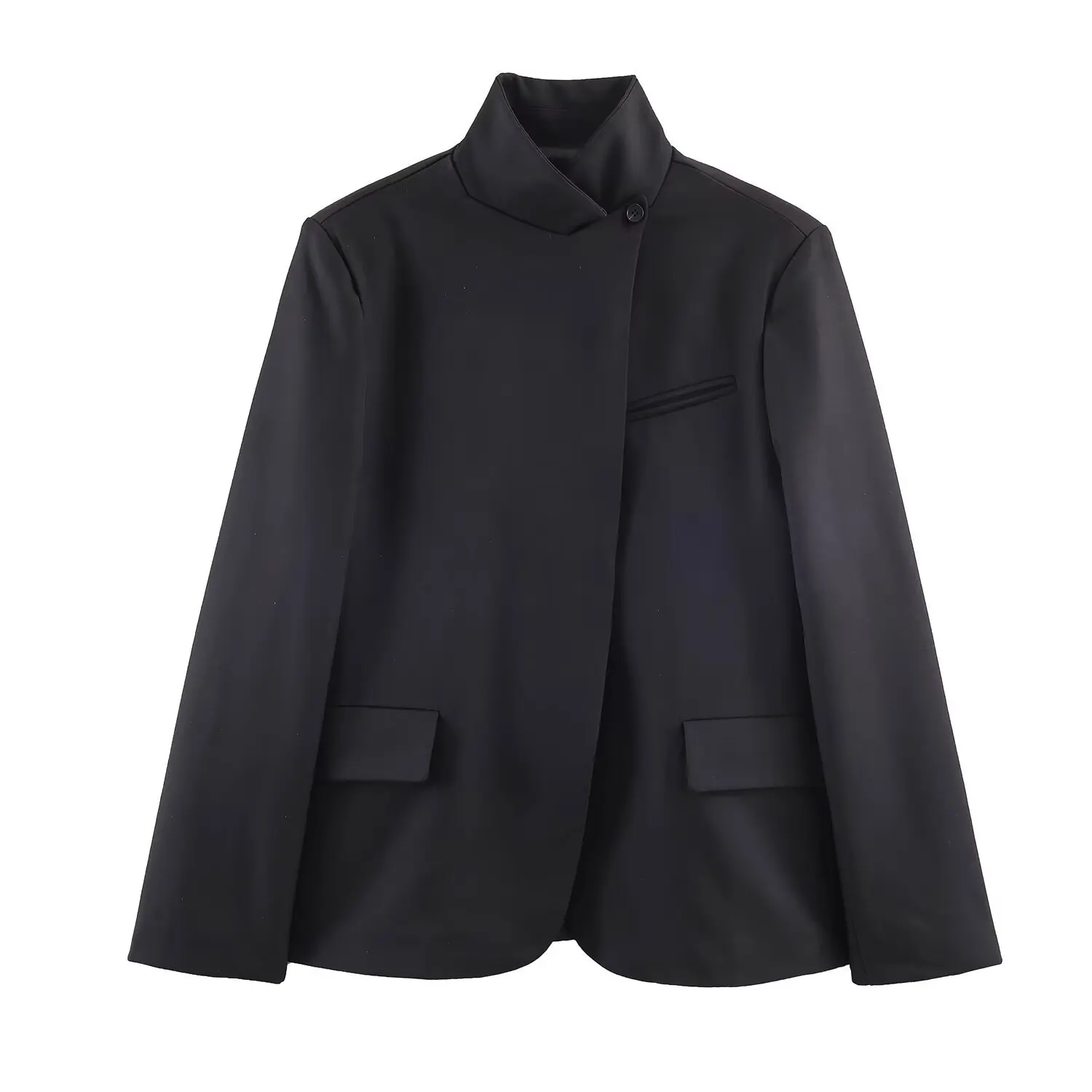 

Women Spring Suit Coat Black Stand Collar Full Sleeve Loose Lady Outwear Instagram-Style Female Blazer Jacket