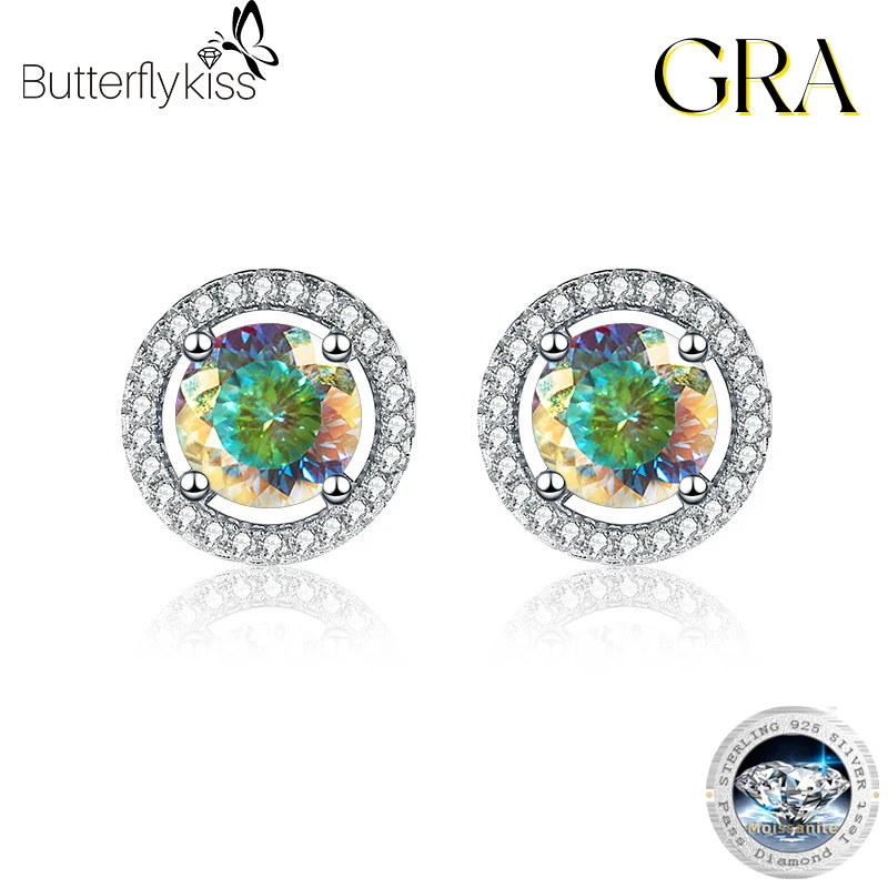 Butterflykiss Stud Earring S925 Sterling Silver Jewelry 6.5mm Diamond 100 Faced Cut Moissanite Earrings For Women Wedding Gifts