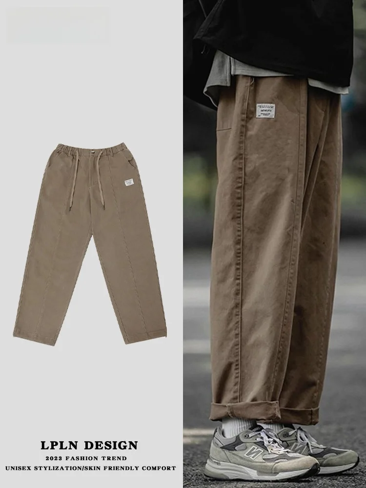 

LPLN Japanese Sle Casual Trousers for Men Khaki Workwear Straight Leg Autumn Winter Faion Brand Cotton Pure Color mid Waist
