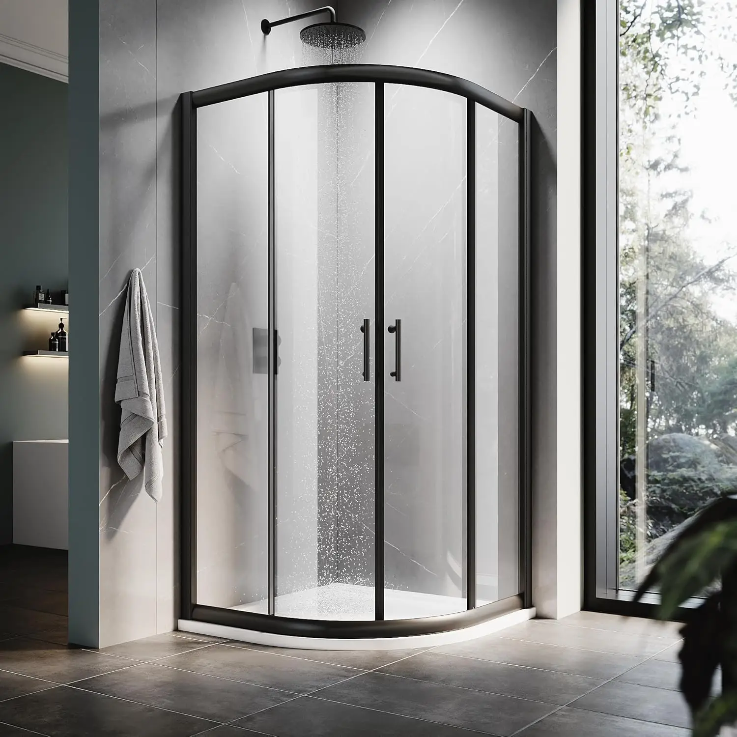 Elegant Neo-Round Corner Sliding Shower Enclosure 36.7