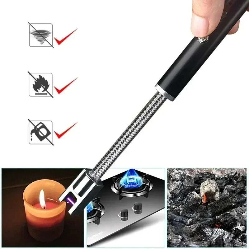 Windproof Kitchen Electric USB Lighter Long Candle BBQ Gas Stove Ignition Gun Camping Rechargeable Arc Flameless Plasma Lighter