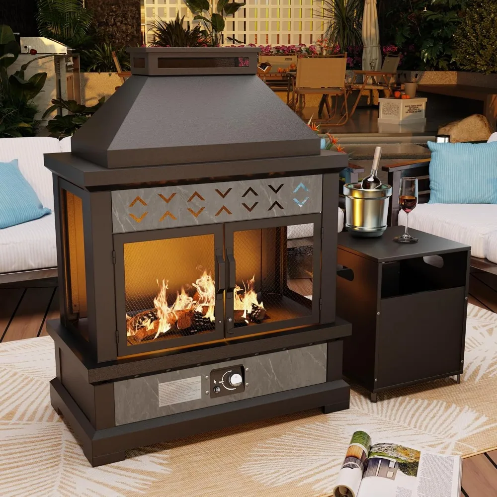 47.3x35.5 Inch Outdoor Propane Fireplace 50000 BTU Vent Free CSA Certified Gas Heater with Ceramic Logs and Rain Cover