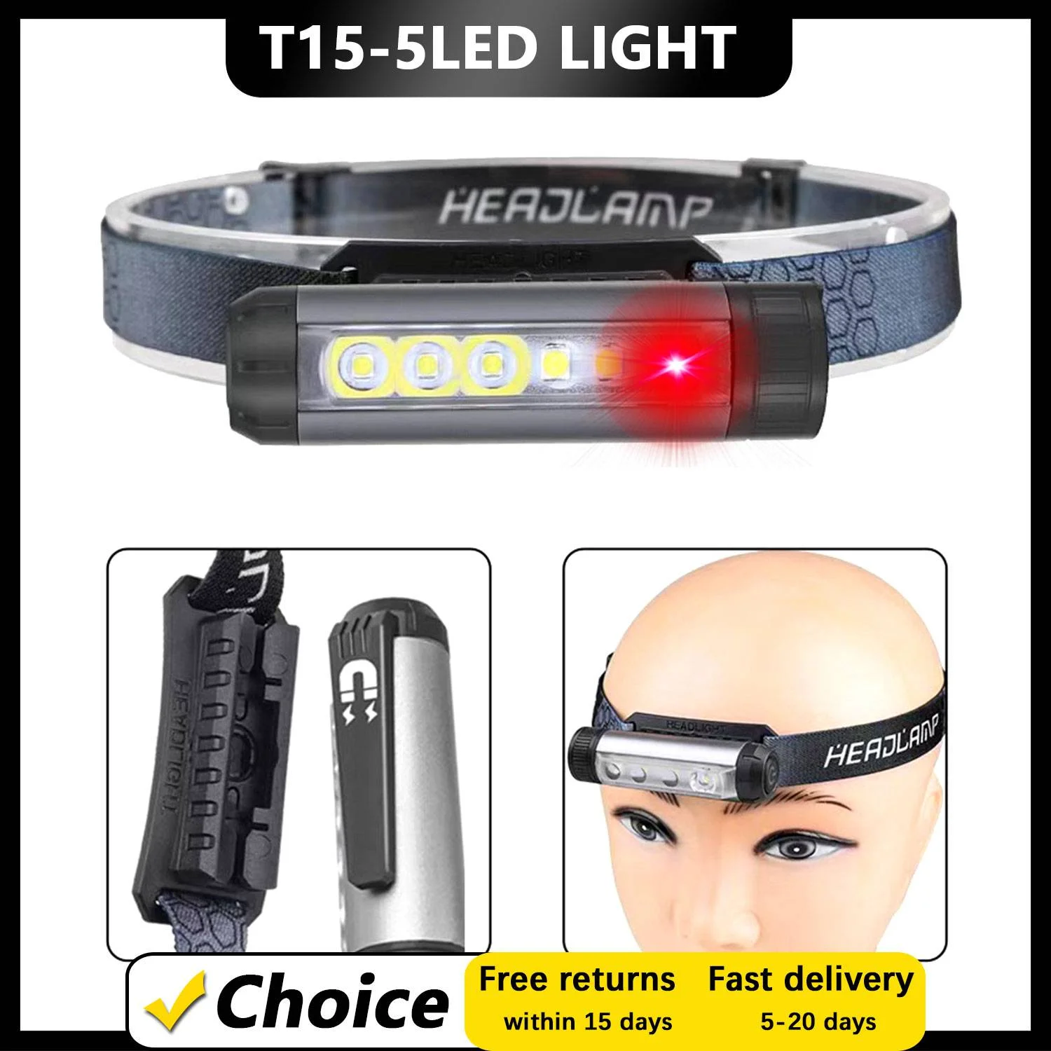 

6LED Multifunctional Mini Headlight 8 Modes Portable Rechargeable Night Fishing Powerful Torch With Clip Magnet Waterproof
