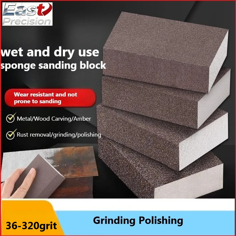 Wet Dry Sanding Block 36-320 Grit Sponge Sandpaper Block for Wood Furniture Redwood Polishing Metal Rust  Remover Abrasive Tool