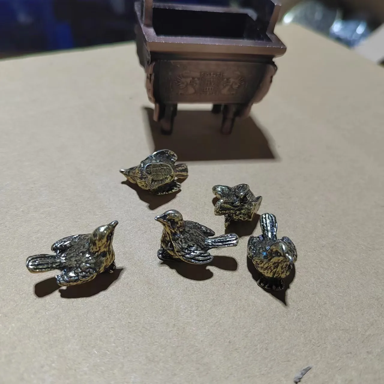 Brass Sparrow Home Decoration Antique Statue Animal Figurines Miniatures Ornament Accessories Creative Table Tea Pets Craft