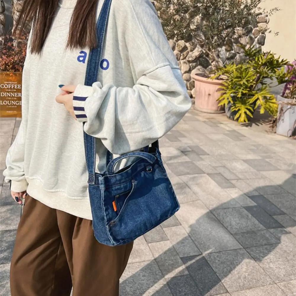 

Trendy Large Capacity Denim Crossbody Bag Simple Commute Canvas Tote Bag Handbag Small Square Bag Cloth Shoulder Bag Unisex