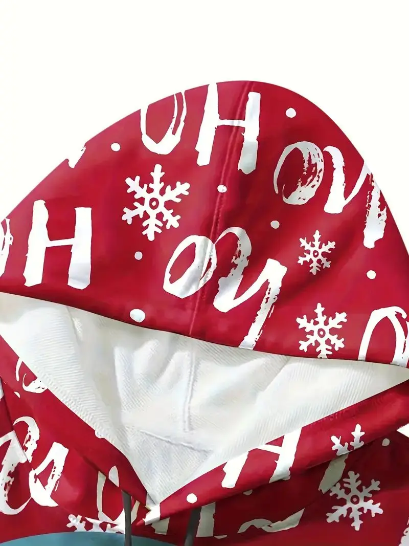 Men's 3D Christmas themed patterned hoodie, casual slightly stretchy breathable hoodie outdoor