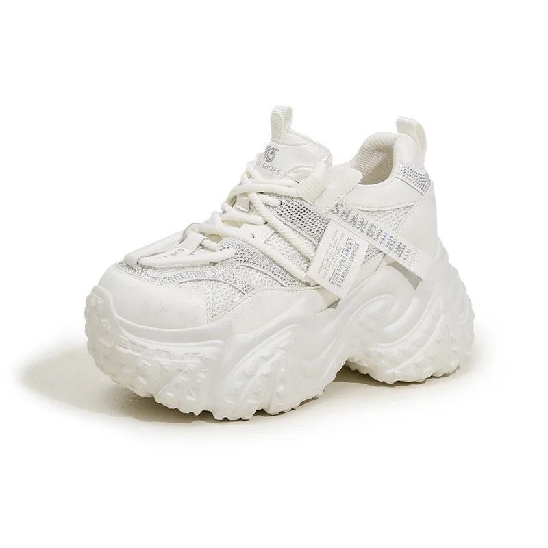 

Женские повседневные кроссовки на танкетке 9 см из микрофибры и кожи, модные осенние кроссовки на массивной подошве для скейтбординга, брендовые, с блестками