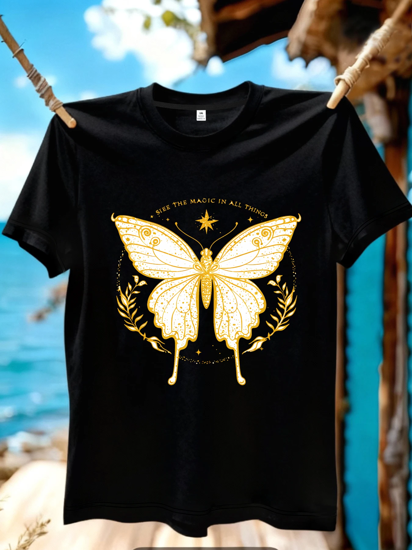 

【JYDX13】Butterfly printing plus size women's round neck T-shirt summer casual street fashion women's Joker short sleeve T-shirt