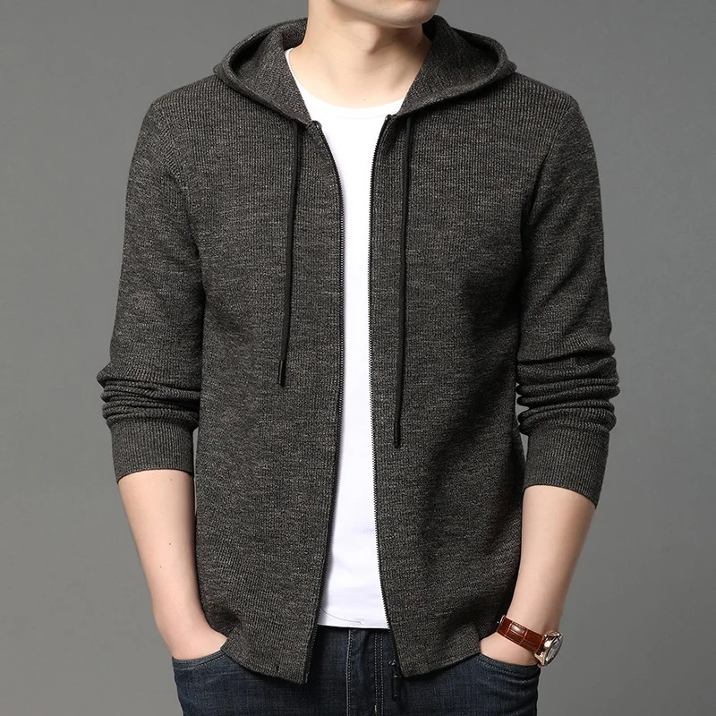 

Men's Full Zip Hooded Cardigan Sweater Casual Knitted Sweaters Winter Jacket Men With Pockets Warm Knit Kardigan New Arrival