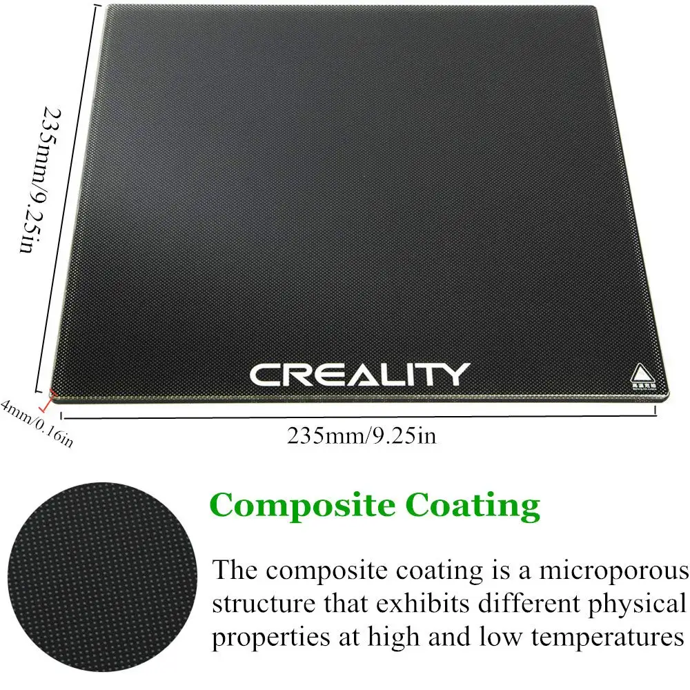 Creality Official Carborund Tempered Glass Bed 235x235x4mm 3D Printer Platform Build Plate for Ender3 / Ender 3 V2 / Ender 3 Pro