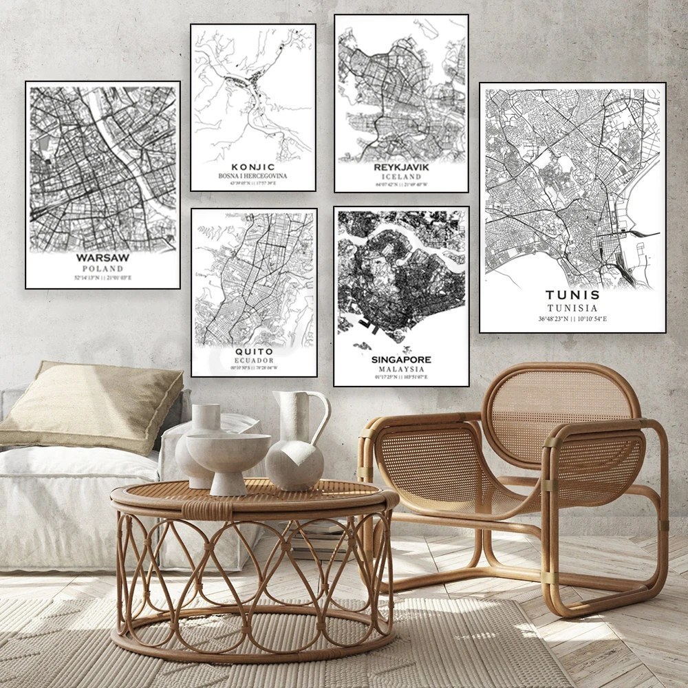 Konjic، الإكوادور، Jajce، Mecca، Novi Sad، الدنمارك، أيسلندا، باريس، الصين، Warsaw، بولندا، أبوجا، اليابان، ملصق خريطة Bratislava