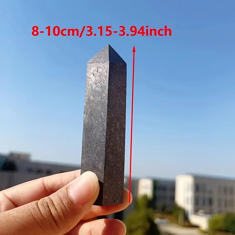 1pc Natural Black Shungite Stone Obelisk Tower - Elegant Polished Pyramid Wand with Smooth Sides & Pointed Tip, for Home Decor