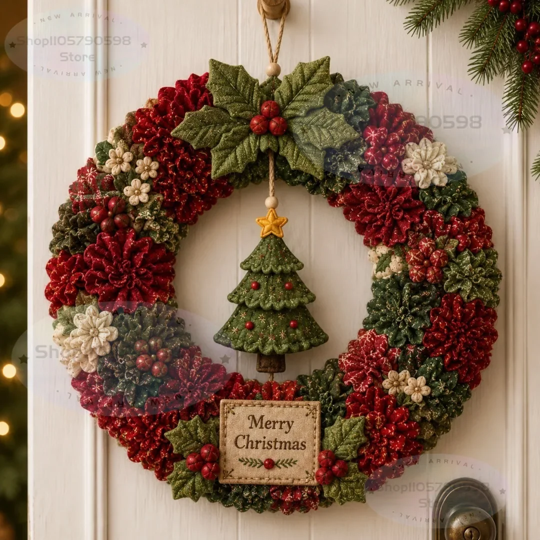 2026 3D Fabric Poke Wreath DIY Kit, Christmas Wreath DIY Kit for Adults,3D Fabric Poke Art Craft Kit,Holiday Wreath Making Kit view 6