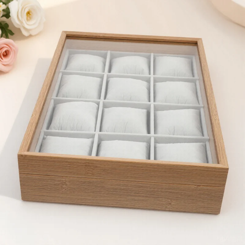 

Wooden Watch Organizer 12 Slot Display Tray Jewelry Box Soft Pillow for Watches Rings Watch Organizer Box