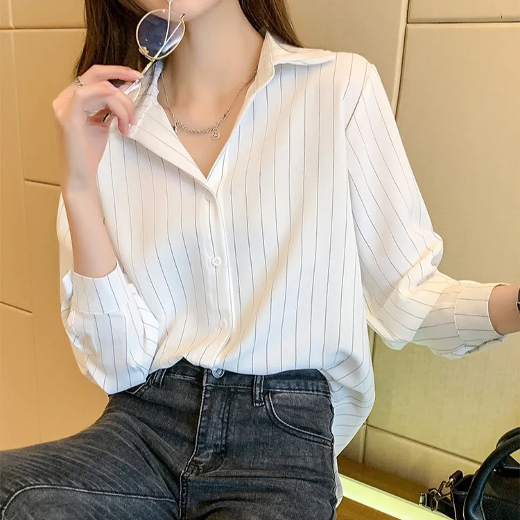 Koszule damskie z długim rękawem w paski, zapinane na guziki, bluzki z bufiastymi rękawami, plisowany dół, minimalistyczny, preppy, kobiecy, francuski styl, eleganckie.