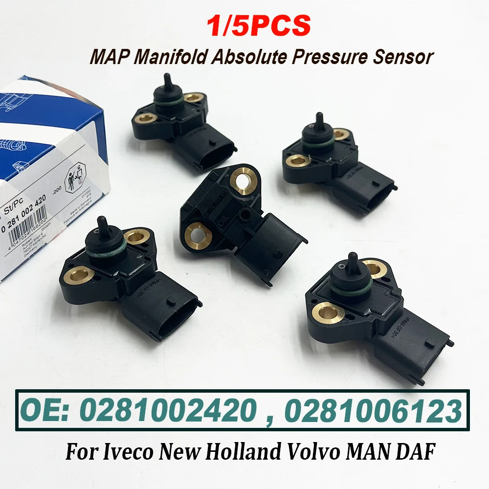 1/5PCS 0281002420 0281006123 MAP Intake Manifold Pressure Sensor For I-veco New Holland V-olvo MAN DAF 48901930 504358206